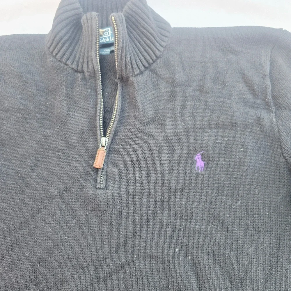 Polo Ralph Lauren Quarter Zip Sweater Mens XL Black Purple Cotton Pullover P23